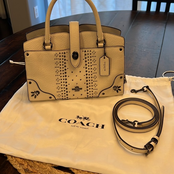 Coach Mercer Satchel 24 Bandana Rivets Chalk F55634 - Picture 15 of 15